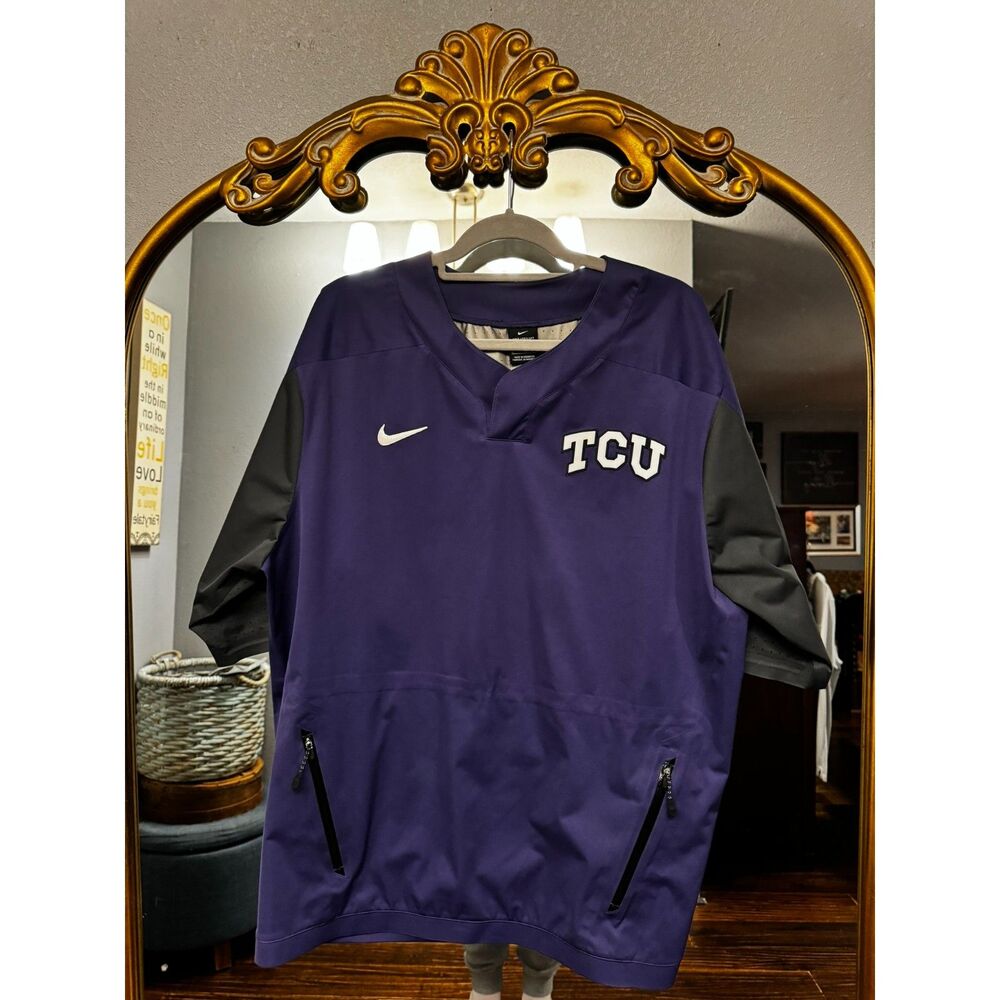 TCU Horn Frogs Jacket Mens XL Purple Graphic Logo Graphic NCAA Nike Therma